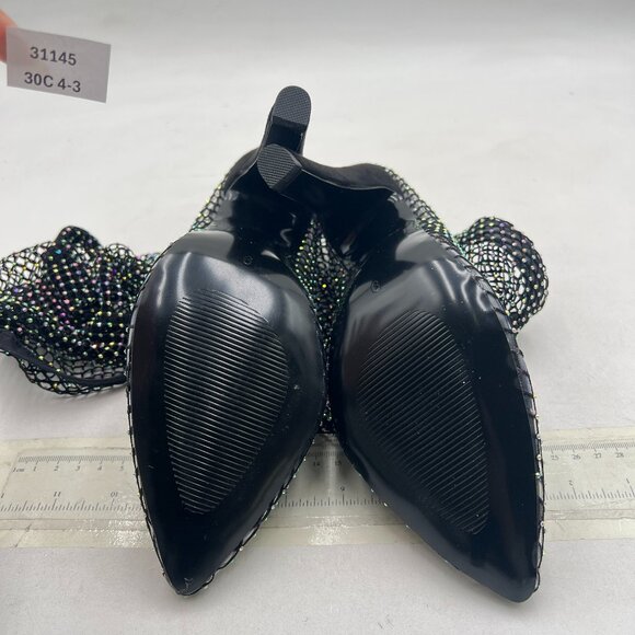 FSJ Black Diamante Fish Net Sexy High Heel Long Boots - Picture 8 of 9